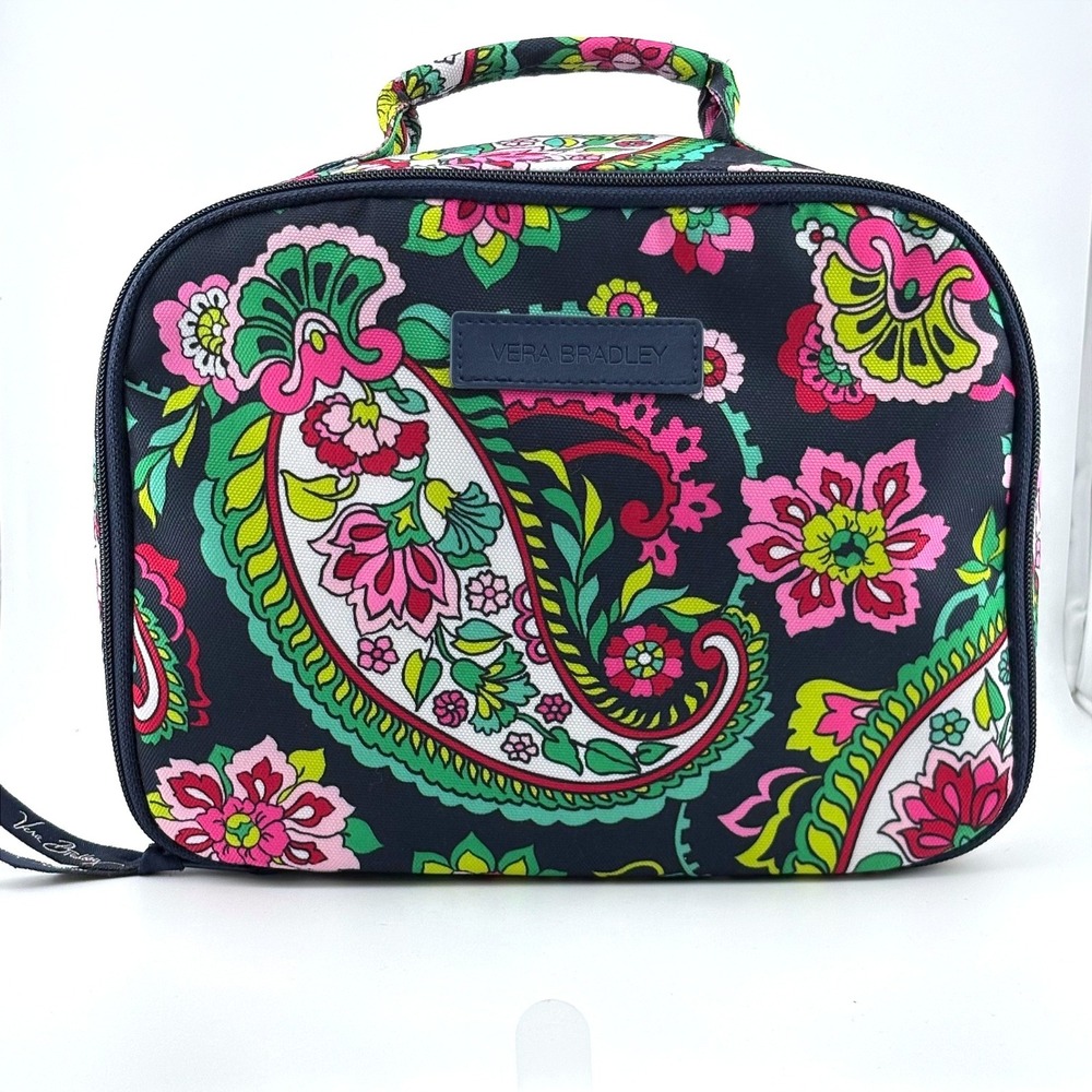 Vera Bradley Paisley Floral Insulated Lunch Bag Black Pink Green‎ Zip Cooler